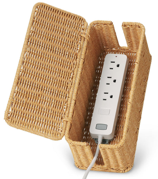 Decorative Rattan - Style Cable Management Box - Smart Home Gadget | Snappy Home